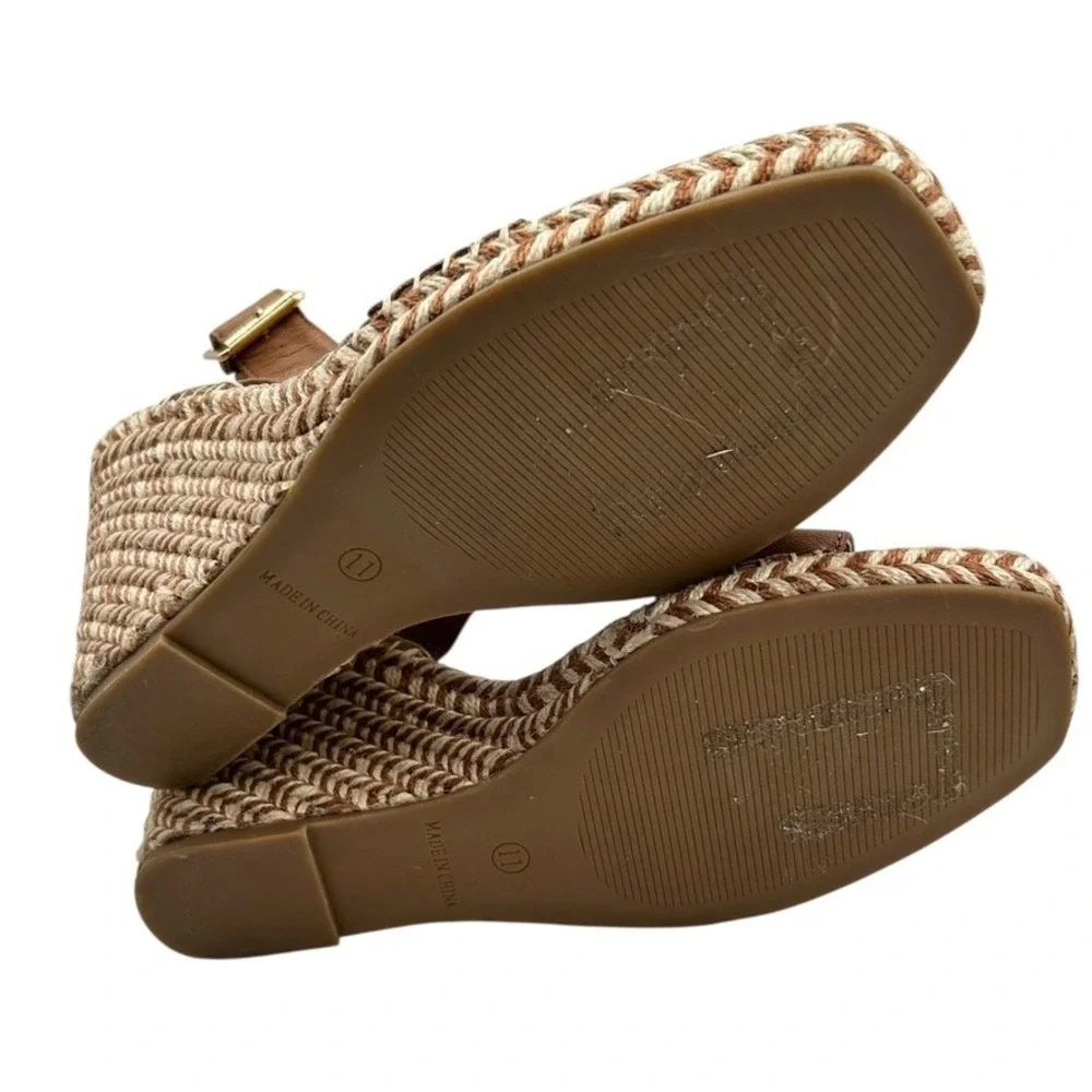 Steve Madden Women Tan‎ Leather Espadrille Wedge Sandals Ankle Strap Size 11M